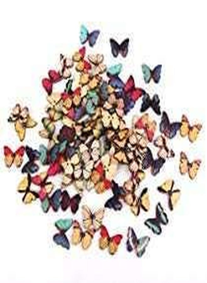 إي شوبينج أزرار خشبية على شكل فراشة من إي شوبينج®، 50 قطعة بألوان وتصاميم مختلفة، لتزيين المشاريع الحرفية والمدرسية - Image 1